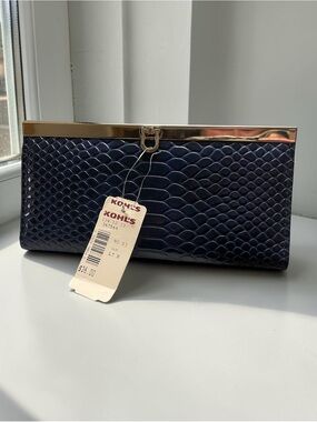 Navy Textured Clutch with Silver Trim - New